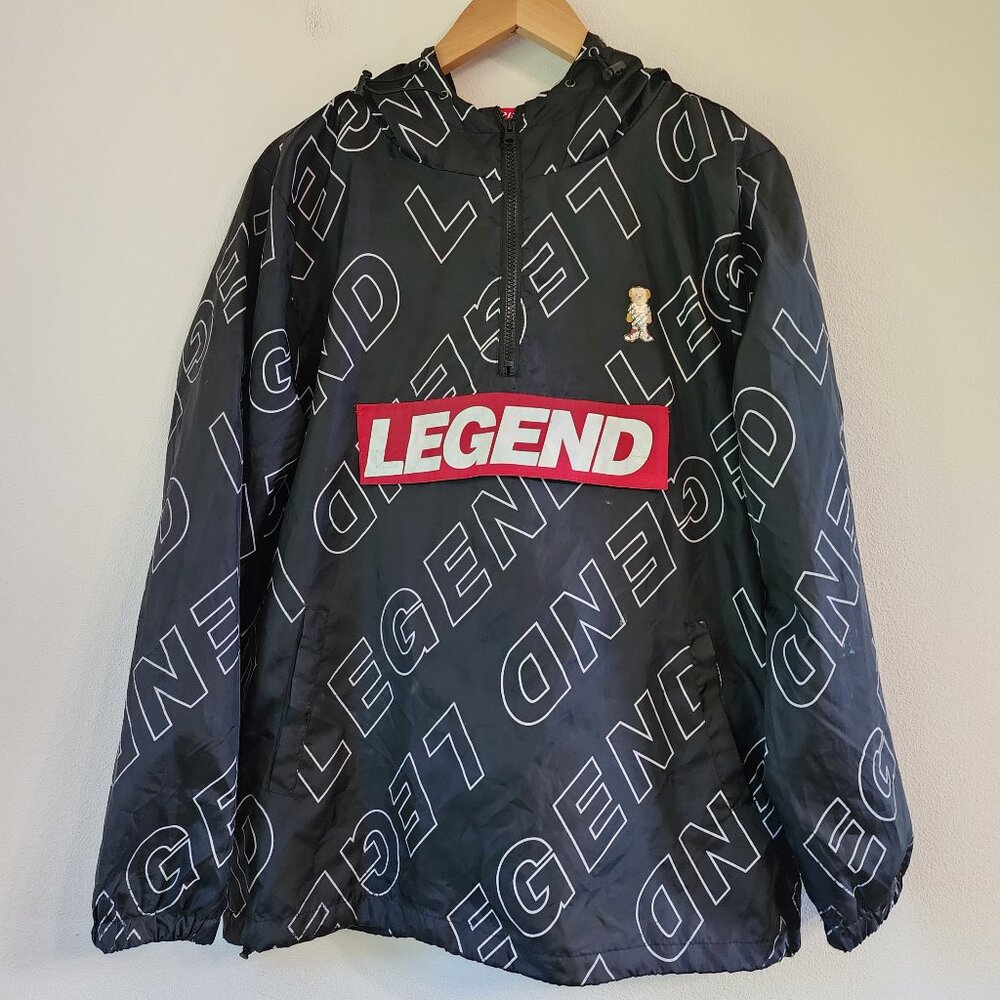Prime Threads Windbreaker Hoodie Jacket Sz M Legend 3 pocket full print Black